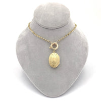 14k Yellow Gold Oval Locket with Decorative Engraving Heavy Chain (#J6514)