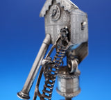 Dutch Sterling Silver Bell 3-D Clock Tower w/ Steps 3 Men Shield 8 3/4" (#7580)