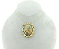 14k Yellow Gold Pendant with Hand Painted Portrait and Pearls (#J1896)