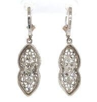 14k White Gold Genuine Natural Diamond Filigree Dangle Drop Earrings (#J7051)