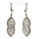 14k White Gold Genuine Natural Diamond Filigree Dangle Drop Earrings (#J7051)