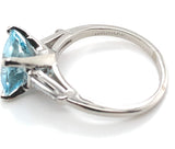 Platinum 2.51 Carat Cushion Cut Aquamarine Ring with Diamond Baguettes (#J6545)
