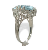 Art Deco 14k Filigree Ring with 2.15ct TW Genuine Natural Aquamarines (#J7203)