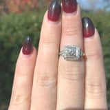 Vintage 14k White Gold Genuine Natural Diamond Ring w/Square Halo Design #J6453