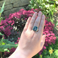 10k Gold Green Genuine Natural Onyx / Chrysoprase Men's Ring with Mono (#J6217)