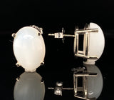14k White Gold Large Oval Genuine Natural Moonstone Stud Earrings 11.20ct #J7382