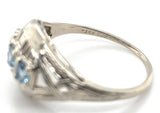 14k White Gold Filigree Deco Three Stone Genuine Natural Aquamarine Ring #J7560