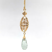 14k Gold Green Genuine Natural Prasiolite Quartz Briolette Earrings (#J5509)