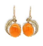 10k and 14k Handwrought Drop Genuine Natural Carnelian Earrings w/Leaves #J6688