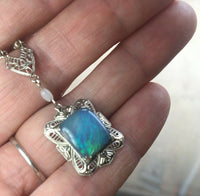 10k White Gold Art Deco Filigree 2.91 Carat Black Opal Pendant (#J5321)