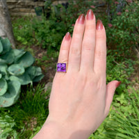 14k Yellow Gold Men's Modern Genuine Natural Amethyst Ring Size 7 (#J7304)