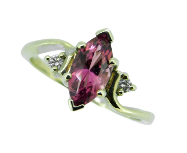1ct Marquise Pink Genuine Natural Tourmaline Ring with Diamonds (#J214)