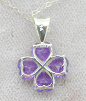14k Gold Pendant with Heart Shaped Genuine Natural Amethysts and Diamond #J4186