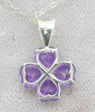 14k Gold Pendant with Heart Shaped Genuine Natural Amethysts and Diamond #J4186