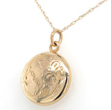 10k Yellow Gold Round Engraved Locket with 14k Chain Jewelry "Donjia" (#J6525)