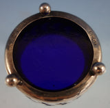 Sterling Silver Salt Dip Pair Pierced with Glass Cobalt Liners (#2538)