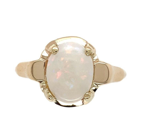 9k Yellow Gold Vintage Genuine Natural Opal Ring Size 6.75 (#J6934)