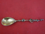 European Sterling Silver Preserve Spoon Heavy Cast Figural Vermeil 8 1/8"