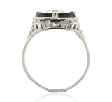 14k White Gold Floral Filigree Genuine Natural Black Onyx Diamond Ring (#J6599)