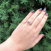 14k Gold Hot Pink Genuine Natural Tourmaline and Diamond Halo Ring (#J6364)