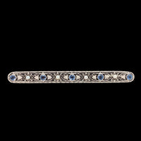 14k White Gold Filigree Pin with GIA Montana Sapphires and Seed Pearls (#J6596)
