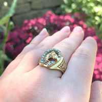 14k Yellow Gold Men's Genuine Natural Diamond Ring Horse and Horseshoe (#J6218)