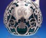 Gorham Sterling Silver Overlay Liquor Bottle with Green Glass - Barware (#9200)