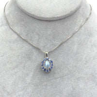 14k White Gold 1.25 Carat Genuine Natural Moonstone Blue Sapphire Pendant #J7186