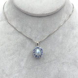 14k White Gold 1.25 Carat Genuine Natural Moonstone Blue Sapphire Pendant #J7186