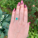 14k White Gold 1 Carat Genuine Natural Emerald Ring with Diamond Halo (#J7370)