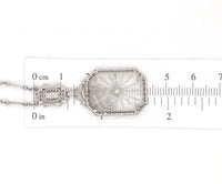 14k Gold Genuine Natural Rock Crystal Quartz Deco Filigree Necklace (#J6881)