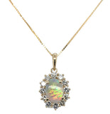 14k Yellow Gold .67ct Australian Genuine Opal Pendant w/ Diamond Halo (#J7427)