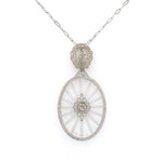 14k Gold Art Deco Genuine Natural Rock Crystal Quartz Diamond Pendant (#J5603)