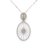 14k Gold Art Deco Genuine Natural Rock Crystal Quartz Diamond Pendant (#J5603)