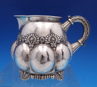 Hungarian 935 Silver Tea Set 4pc Art Deco Hand Hammered w/ Stone Finial (#8314)