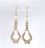 14k Yellow Gold Vintage Seed Pearl Dangle Drop Earrings Jewelry (#J6265)