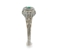 18k White Gold Deco Filigree .21ct Genuine Natural Emerald Ring (#J6332)