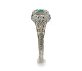 18k White Gold Deco Filigree .21ct Genuine Natural Emerald Ring (#J6332)