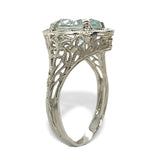 14k White Gold Filigree Ring with 1.69ct Genuine Natural Aquamarine (#J7206)