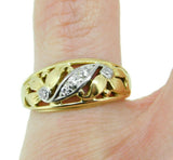 18k Yellow Gold Carved Flower Genuine Natural Diamond Ring Band (#J4690)