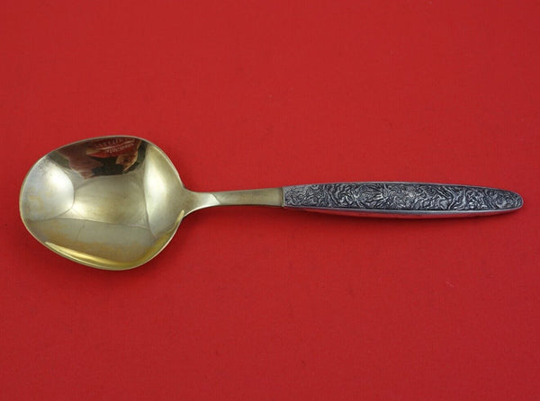 Russian .916 Silver Berry Spoon HH All Silver GW Bark Motif Handle Soviet 8"