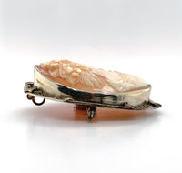 14k Yellow Gold Genuine Natural Shell Cameo Pin Filigree Applied Leaves (#J6244)