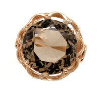 18k and 14k Rose Gold Handwrought Genuine Natural Smoky Quartz Ring (#J6605)