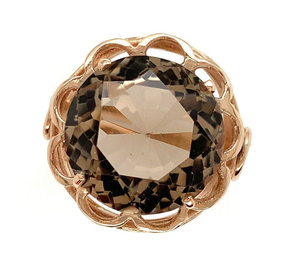 18k and 14k Rose Gold Handwrought Genuine Natural Smoky Quartz Ring (#J6605)