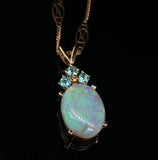 14k Gold Oval 6.24 Carat Australian Genuine Natural Opal Pendant Apatite #J6716