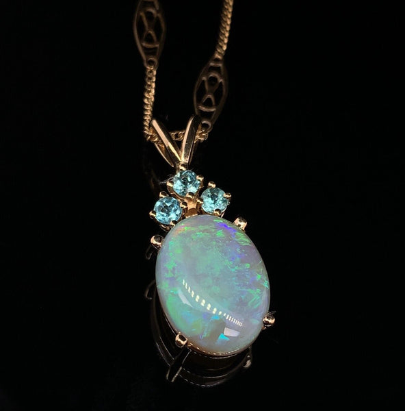 14k Gold Oval 6.24 Carat Australian Genuine Natural Opal Pendant Apatite #J6716