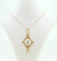 14K Yellow Gold 2.16ct Genuine Natural Gold Vein Quartz Pendant Lavaliere #J4200