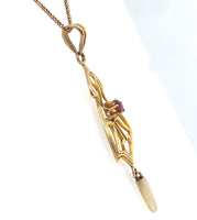 10k Yellow Gold Lavaliere with Freshwater Pearl and Paste Stone (#J6058)