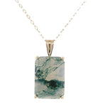 14k Yellow Gold 7.26 Carat Genuine Natural Moss Agate Pendant w/ Chain (#J7259)