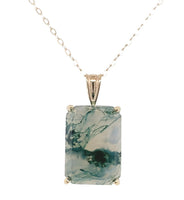 14k Yellow Gold 7.26 Carat Genuine Natural Moss Agate Pendant w/ Chain (#J7259)